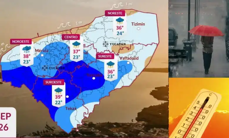 Lluvias fuertes y calor de hasta 39°C este sábado en Yucatán