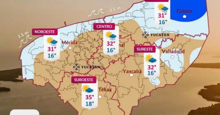 Clima hoy en Yucatán: calor de hasta 35 grados y lluvias dispersas