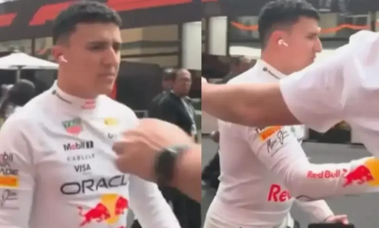 isack hadjar empuja a aficionado mexicano en el paddock del gp de méxico 2026