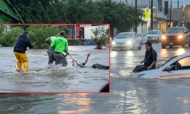 video recolectores de basura rescatan a automovilista arrastrado por la corriente en monterrey